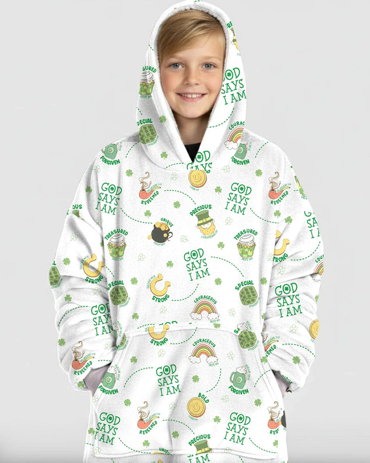 St Patrick's Day God Says I Am Wearable Bamboo Blanket Hoodie