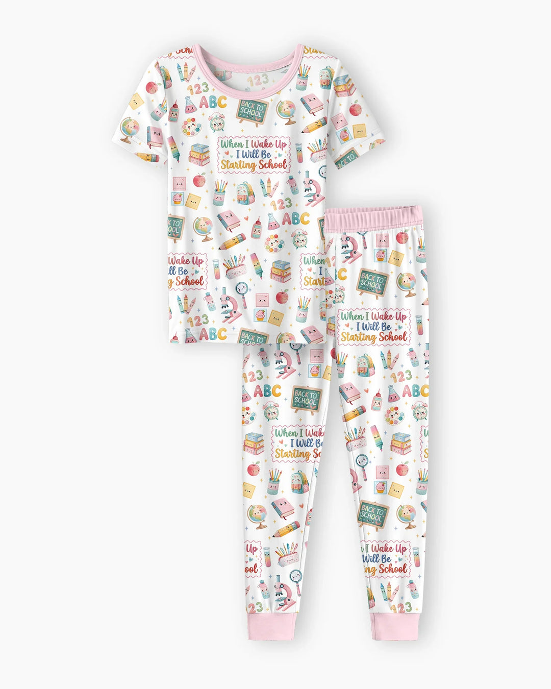When I Wake Up I Will Be Starting School Bamboo Two Piece Short Sleeve Pajama Set