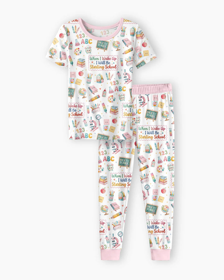 When I Wake Up I Will Be Starting School Bamboo Two Piece Short Sleeve Pajama Set