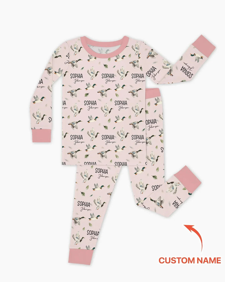 Custom Name Mallard Duck Bamboo Two Piece Long Sleeve Pajama Set