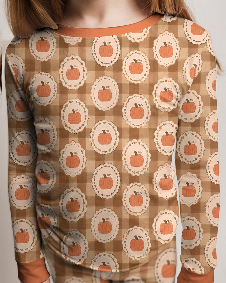 Folksy Framed Gingham Pumpkin Bamboo Two Piece Long Sleeve Pajama Set