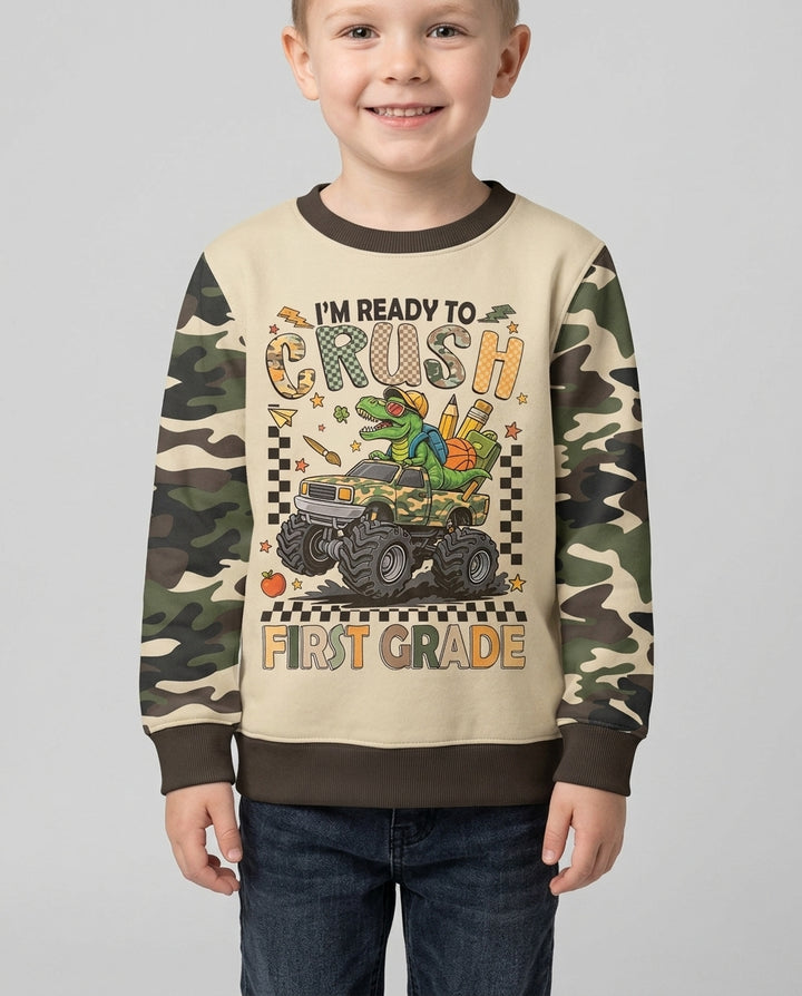 Back To School Monster Truck Dino Bamboo Crewneck Sweatshirt