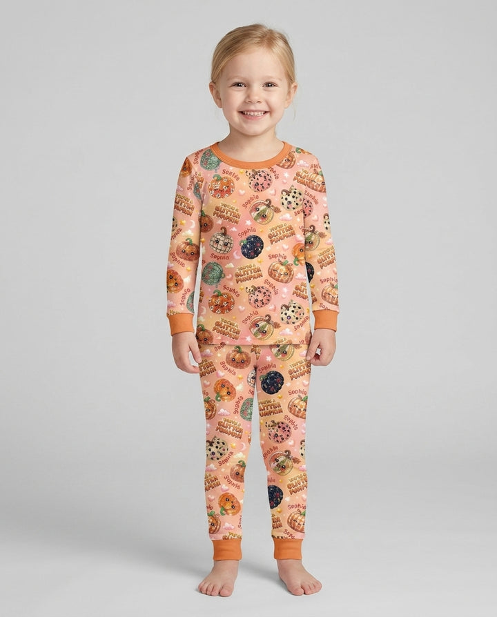 Custom Name You're A Glitter Pumpkin Bamboo Two Piece Long Sleeve Pajama Set