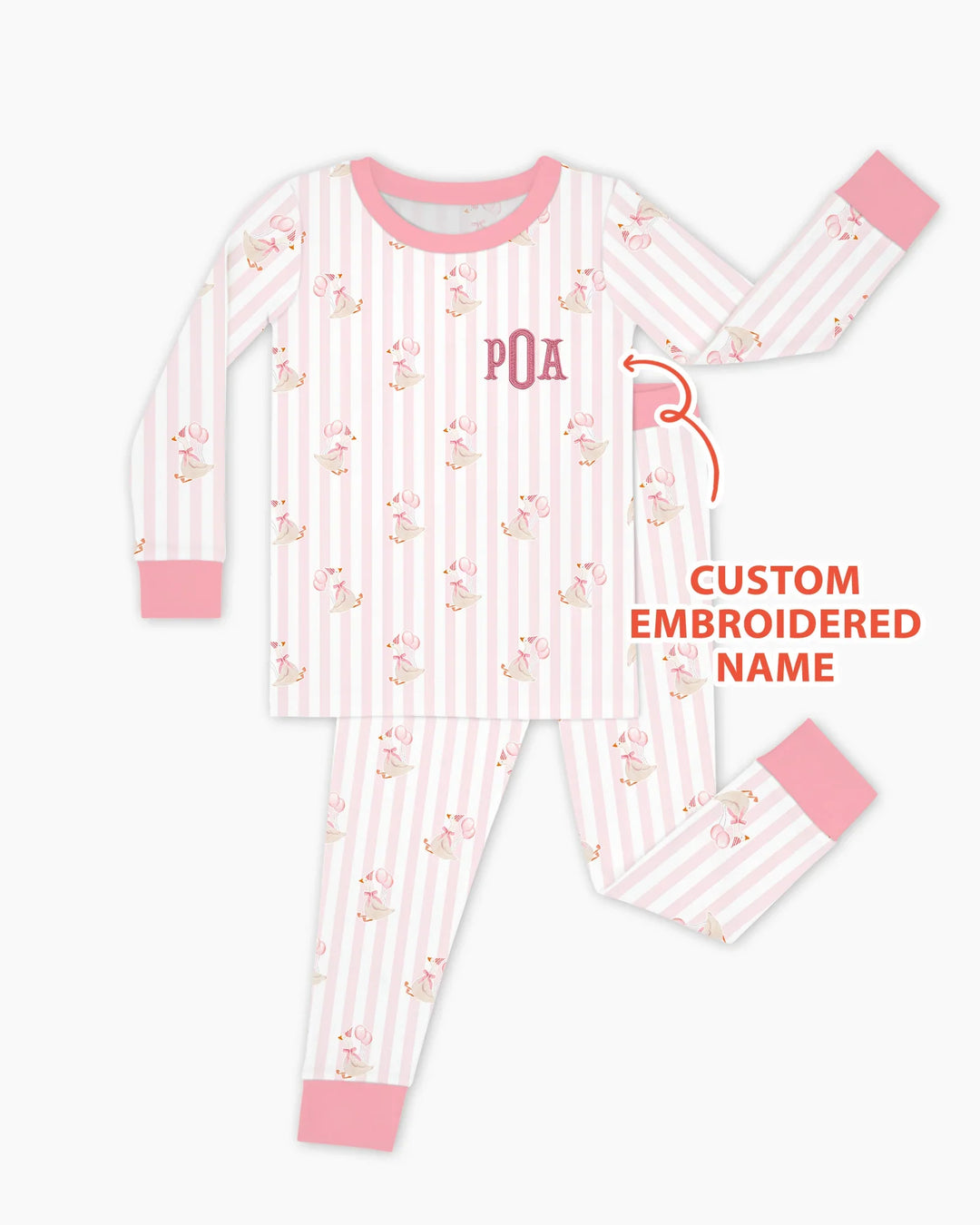 Custom Name Embroidered Birthday Girl Bamboo Two Piece Long Sleeve Pajama Set