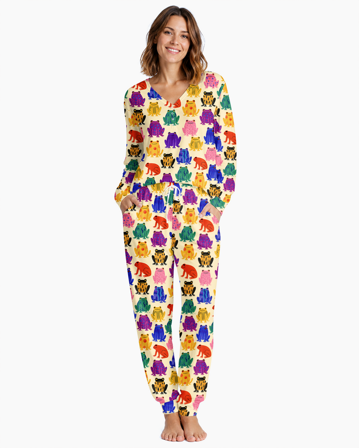 Rainbow Frog Parade Bamboo Women Pajama Set