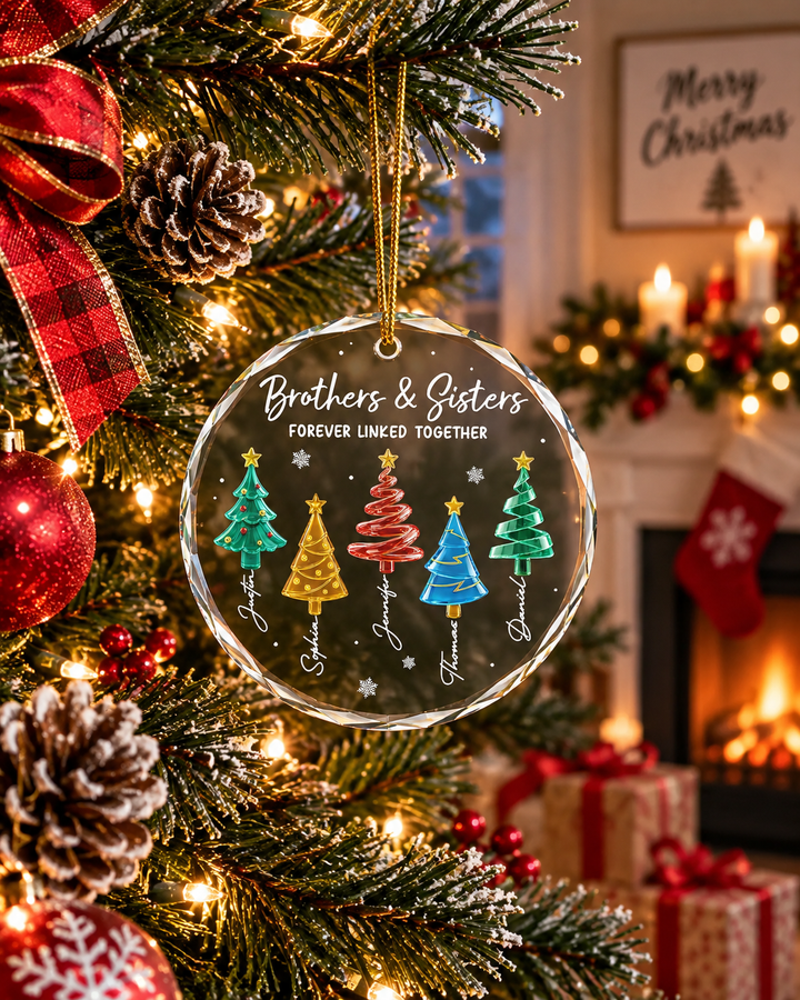 Merry Sibling Trees Glass Ornament
