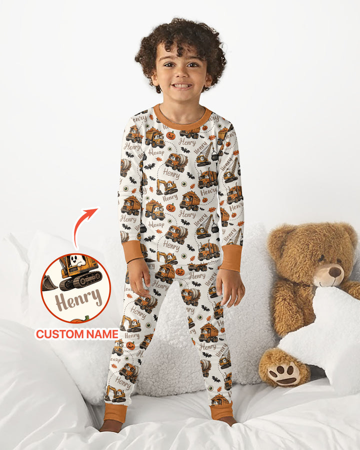 Spooky Trucks Custom Name Bamboo Two Piece Long Sleeve Pajama Set