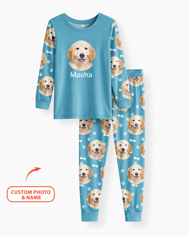 Custom Photo Pet Faces Pajamas Bamboo Two Piece Long Sleeve Pajama Set