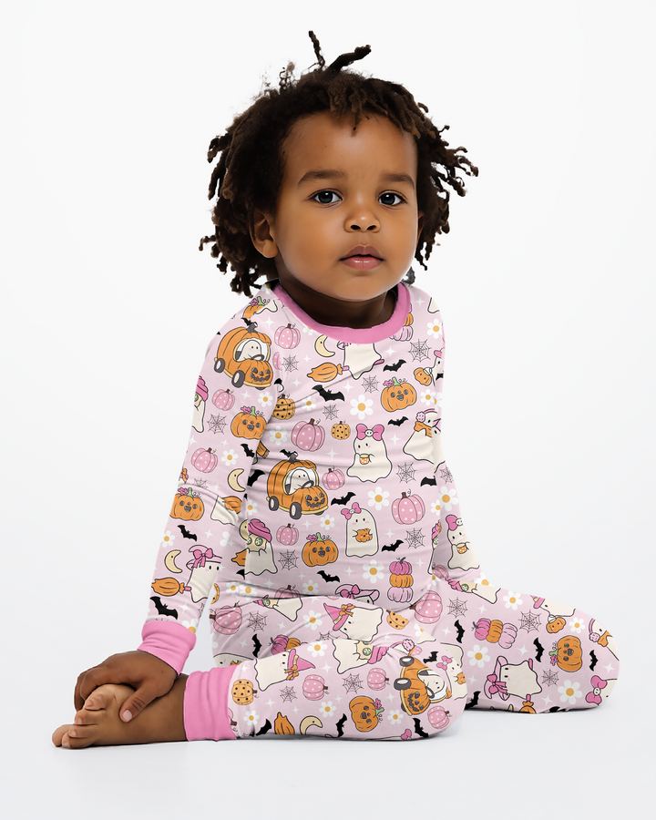 Pink Boo Patch Bamboo Two Piece Long Sleeve Pajama Set