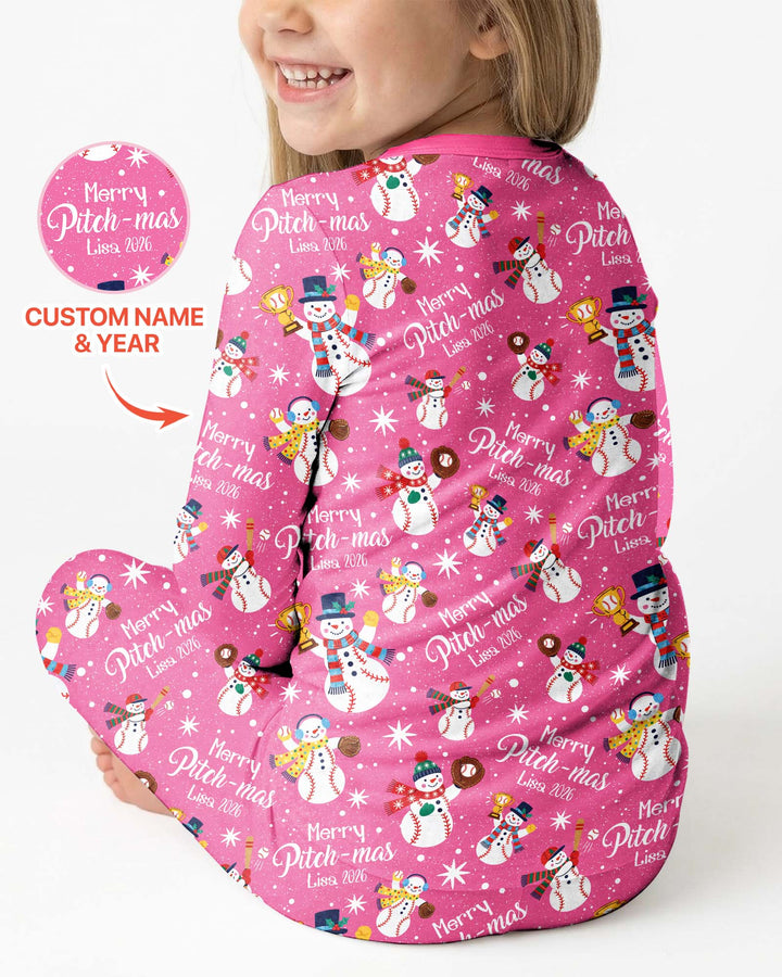 Custom Baseball Christmas Bamboo Two Piece Long Sleeve Pajama Set