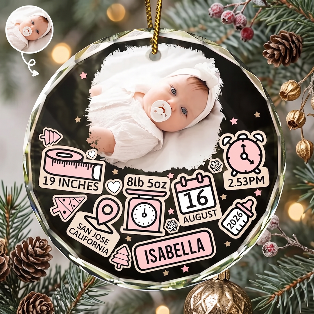 Custom Photo Baby First Christmas Glass Ornament