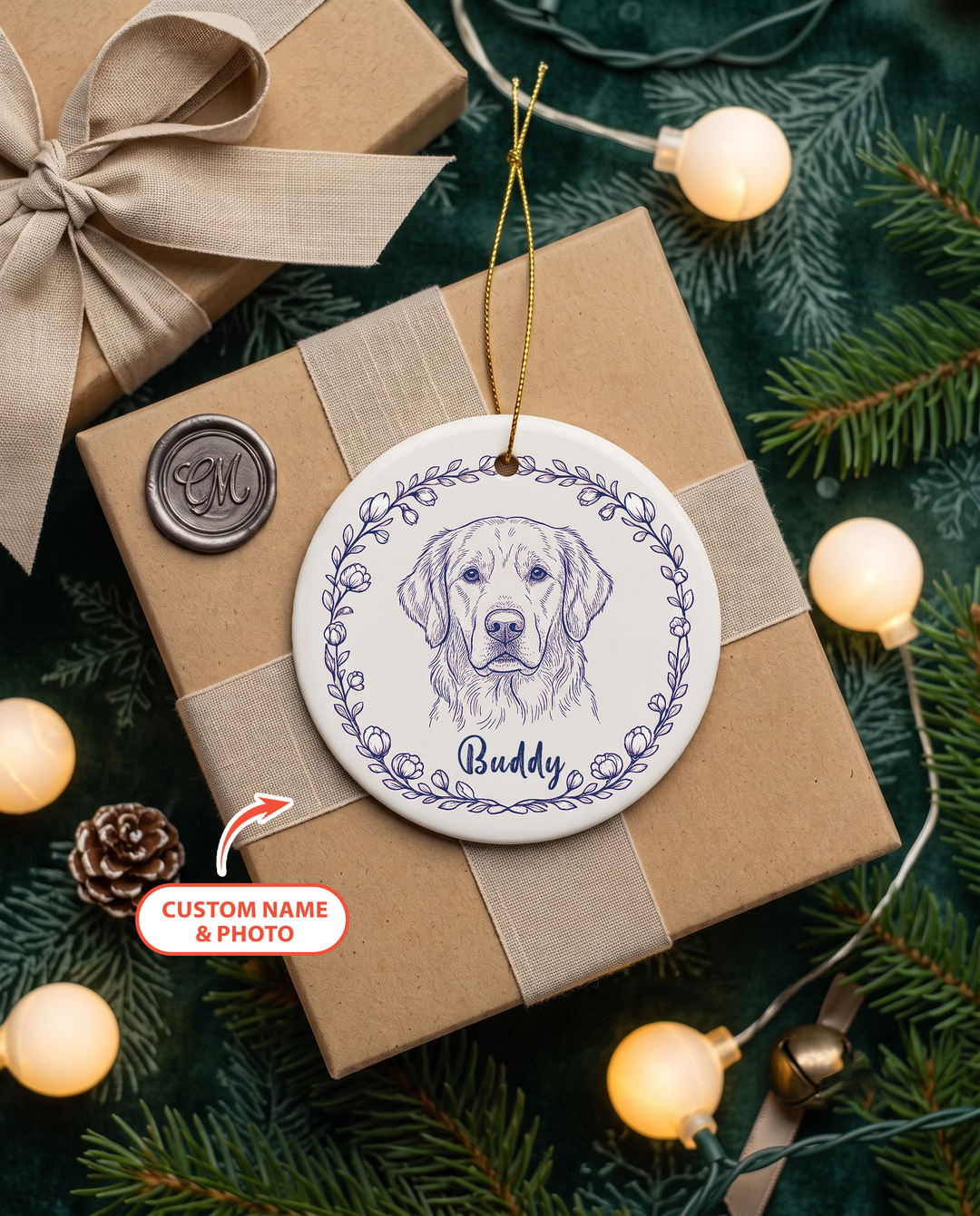 Custom Pet Photo Chinoiserie Ceramic Ornament