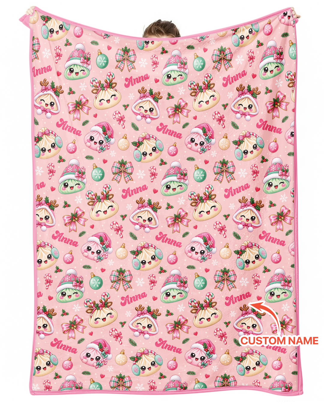 Custom Name Kawaii Christmas Dumpling Bamboo Blanket