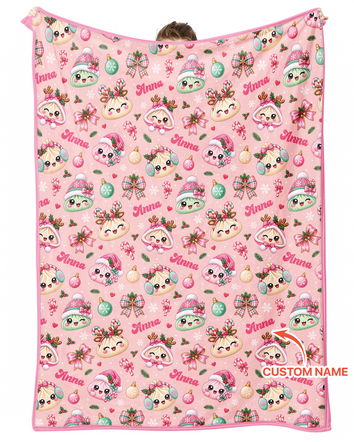 Custom Name Kawaii Christmas Dumpling Bamboo Blanket