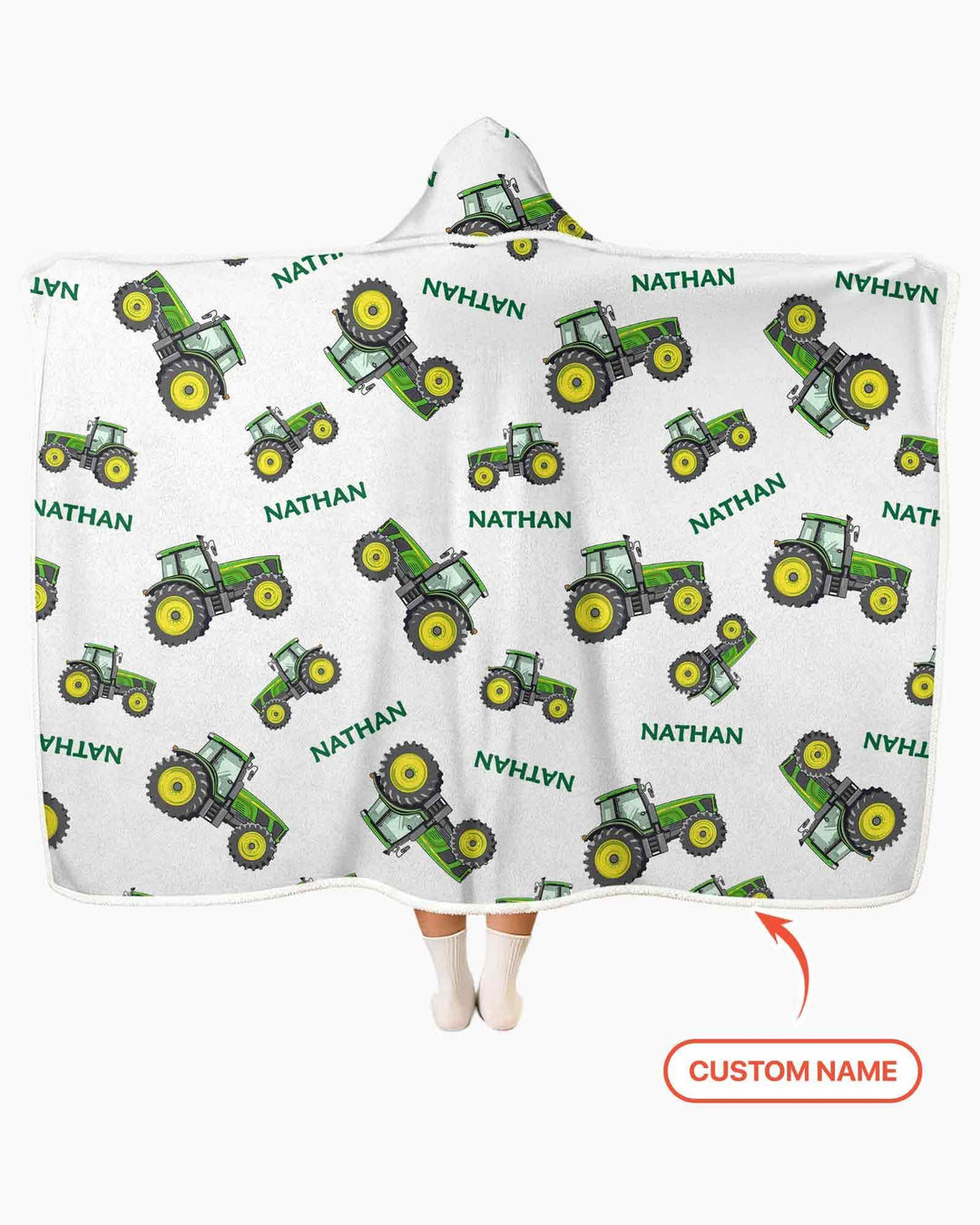 Custom Name Green Tractors Matching Daddy & Me Bamboo Wearable Hooded Blanket