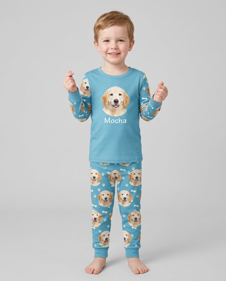 Custom Photo Pet Faces Pajamas Bamboo Two Piece Long Sleeve Pajama Set