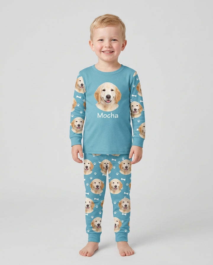 Custom Photo Pet Faces Pajamas Bamboo Two Piece Long Sleeve Pajama Set