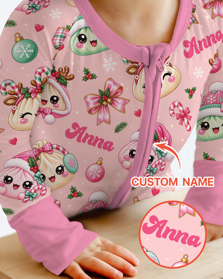 Custom Name Kawaii Christmas Dumpling Bamboo Convertible Zippy