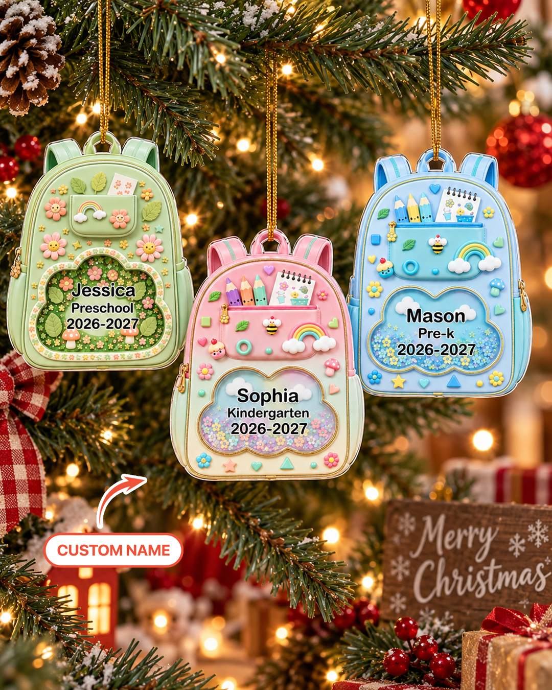 Kids School Backpack Acrylic Ornament