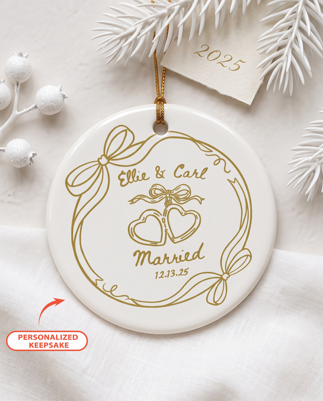 Personalized Whimsical Engagement Ceramic Ornament