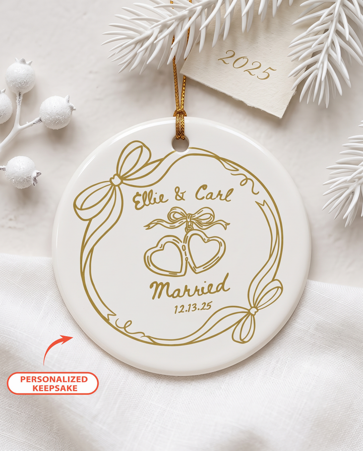 Personalized Whimsical Engagement Ceramic Ornament