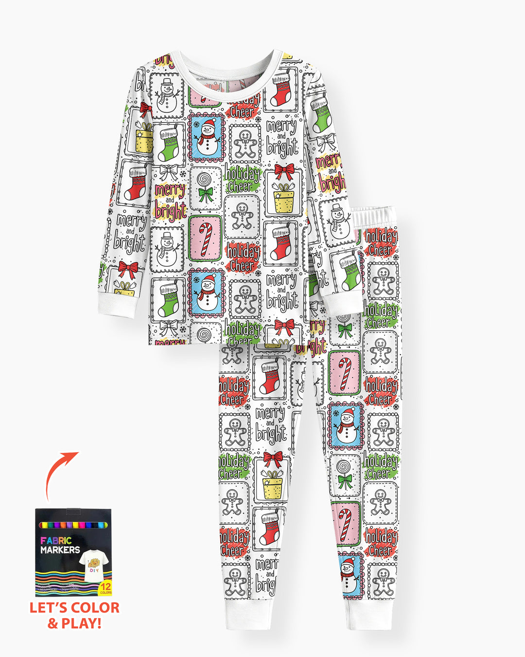 Merry Christmas Colorable  Bamboo Two Piece Long Sleeve Pajama Set