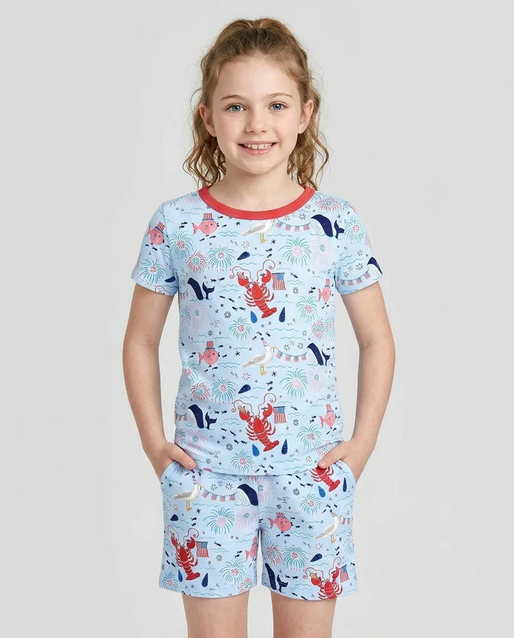 250 Summers Strong Matching Family Bamboo Two Piece Short Sleeve Shorts Pajama Set
