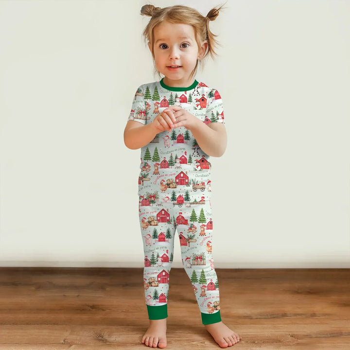 Christmas on Farm Bamboo Two Piece Short Sleeve Pajama Set