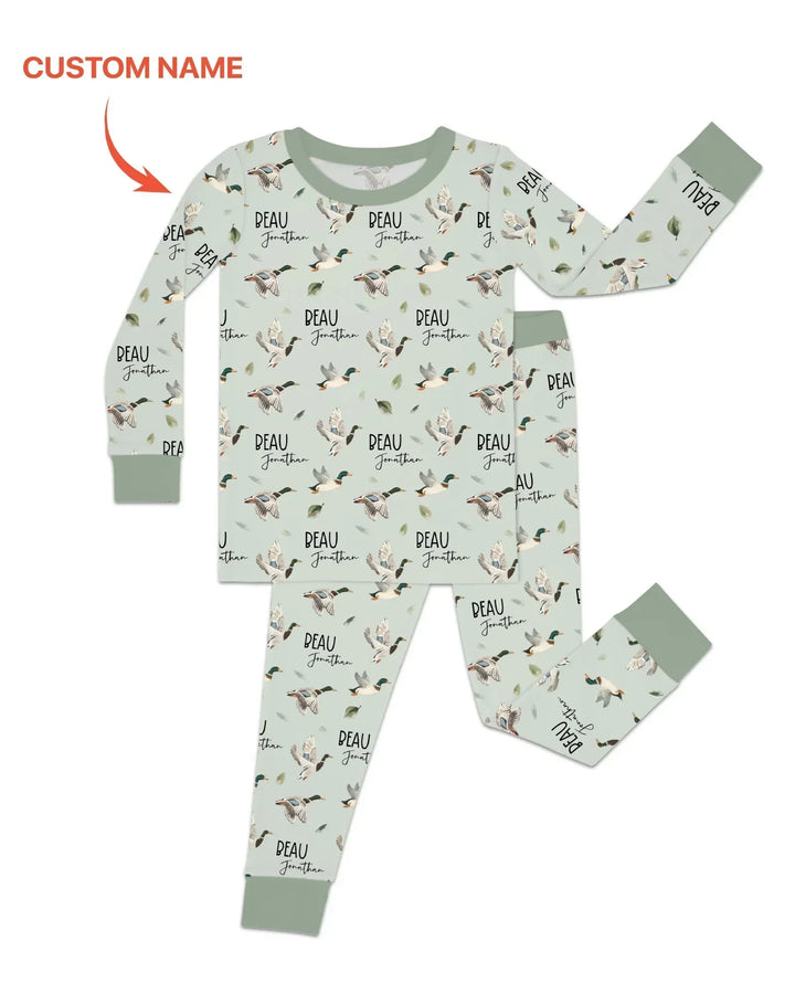 Custom Name Mallard Duck Bamboo Two Piece Long Sleeve Pajama Set