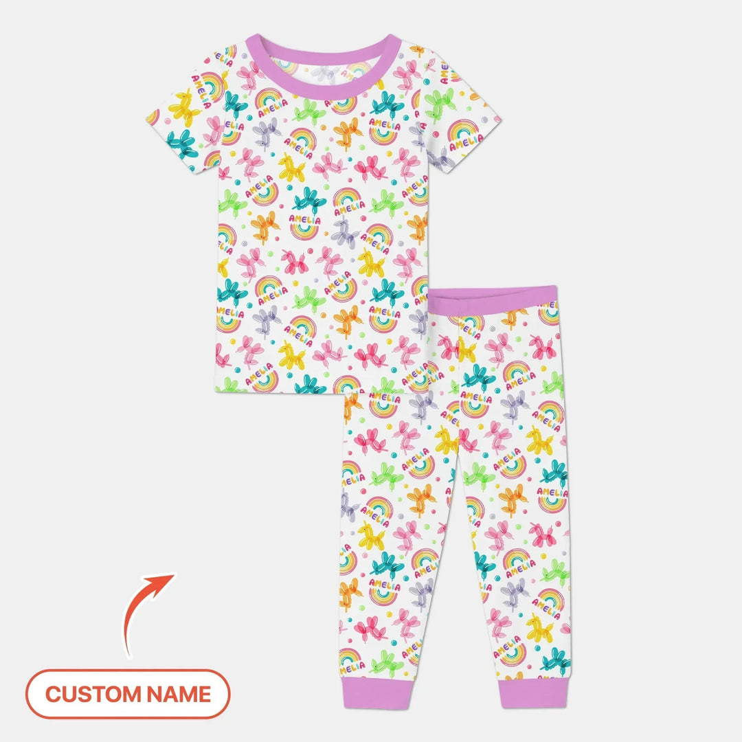Sweet Balloon Dreams Custom Name Bamboo Two Piece Short Sleeve Pajama Set