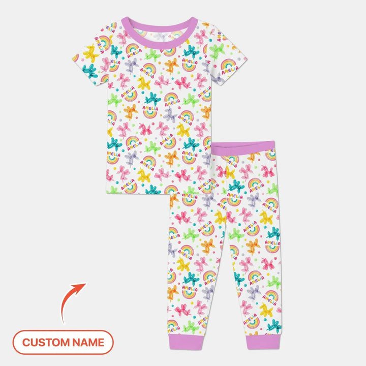 Sweet Balloon Dreams Custom Name Bamboo Two Piece Short Sleeve Pajama Set