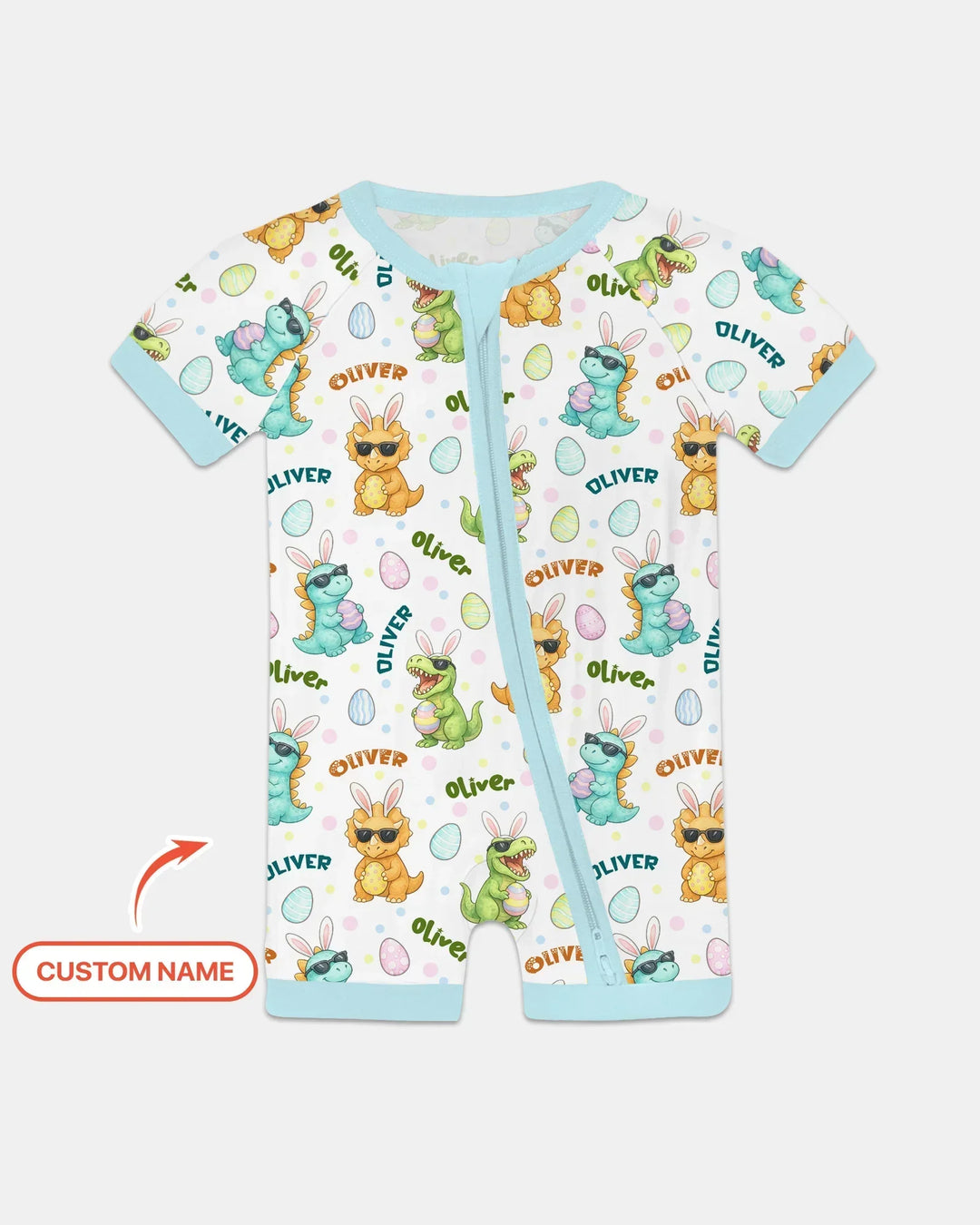 Custom Name Dinosaur on the Hunt Bamboo Shorty Zippy