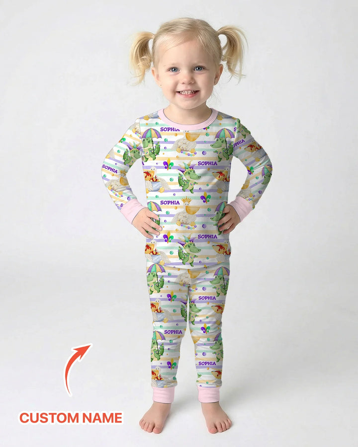 Happy Mardi Gras Adventure Family Matching Bamboo Two Piece Long Sleeve Pajama Set