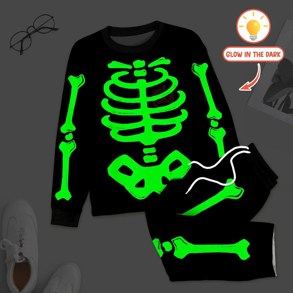 Halloween Glow In The Dark Skeleton Men's Pajama Set , Halloween Glow In The Dark Skeleton Men's Pajama Set - XS
