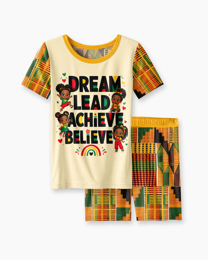 Black Girl Dream Lead Achieve Believe Bamboo Two Piece Short Sleeve Shorts Pajama Set