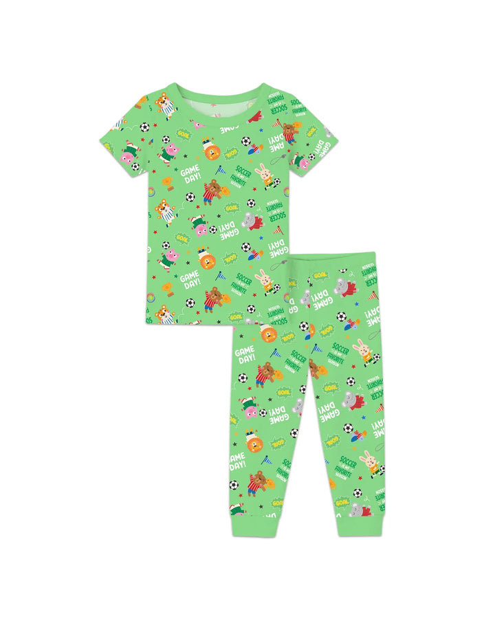 The World Cup Soccer Animals Bamboo Two Piece Short Sleeve Pajama Set