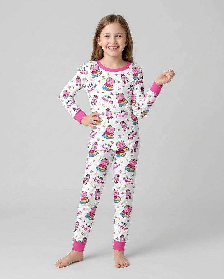 Custom Name Crayon Alphabet Bamboo Two Piece Long Sleeve Pajama Set