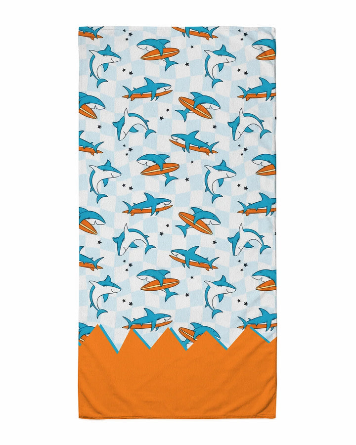 Surfing Sharks Check Bamboo Beach Towel