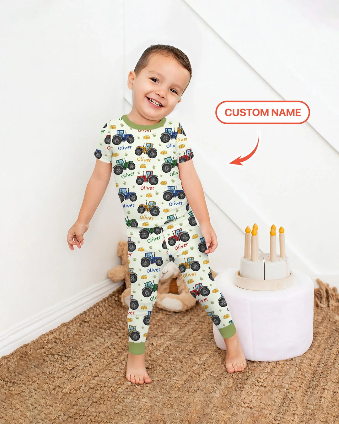 Custom Name A Little Dirt Never Hurt Bamboo Two Piece Short Sleeve Pajama Set
