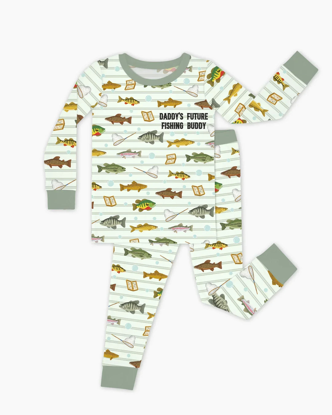 Embroidered Fishing Dad And Me Matching Bamboo Two Piece Long Sleeve Pajama Set