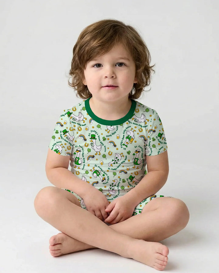 St. Patrick's Day Silly Goose Bamboo Two Piece Short Sleeve Shorts Pajama Set