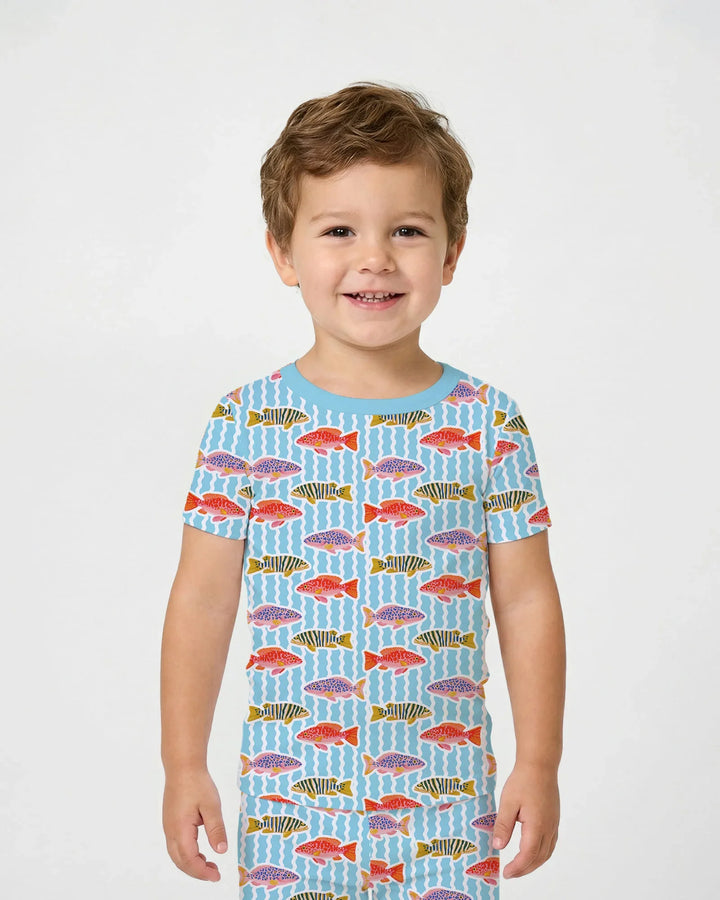 Preppy Fish Crew Bamboo Two Piece Short Sleeve Pajama Set