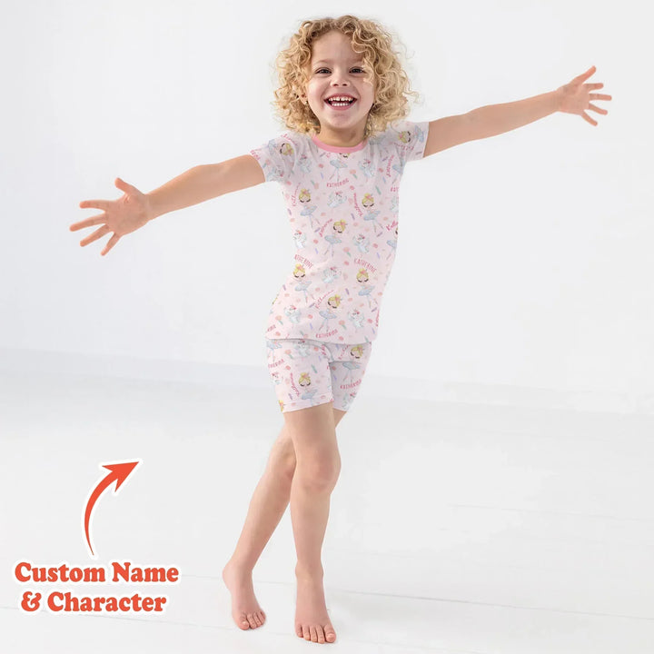 Custom Name Ballerina Doll Bamboo Two Piece Short Sleeve Shorts Pajama Set