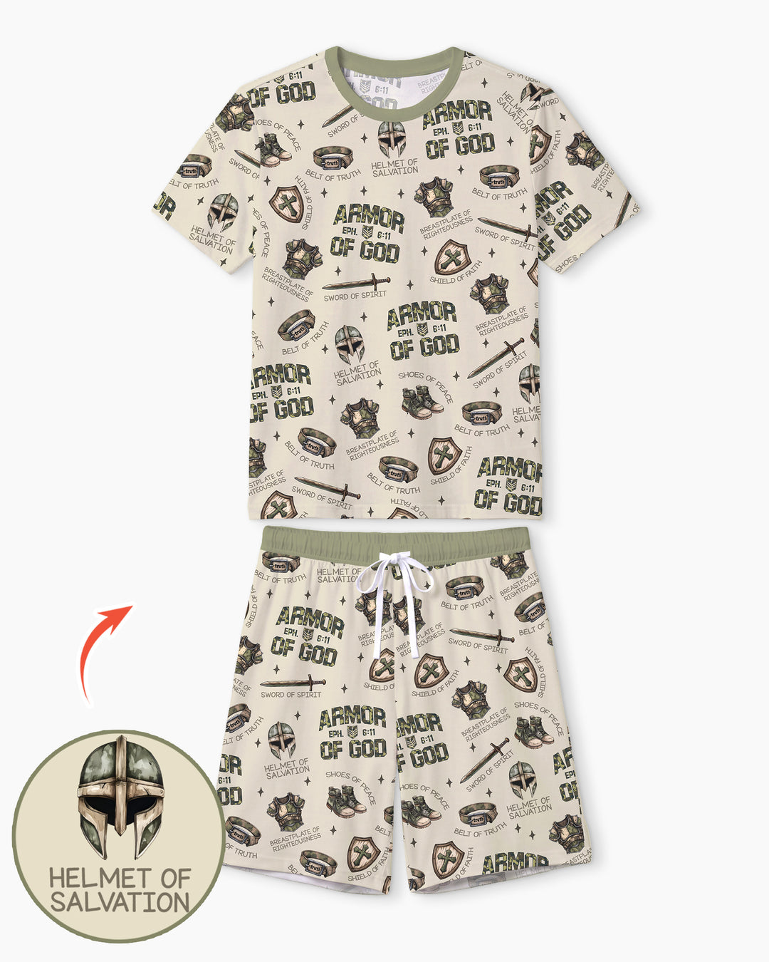 Camo Armor Of God Bamboo Men Short Sleeve Short Pajama Set
