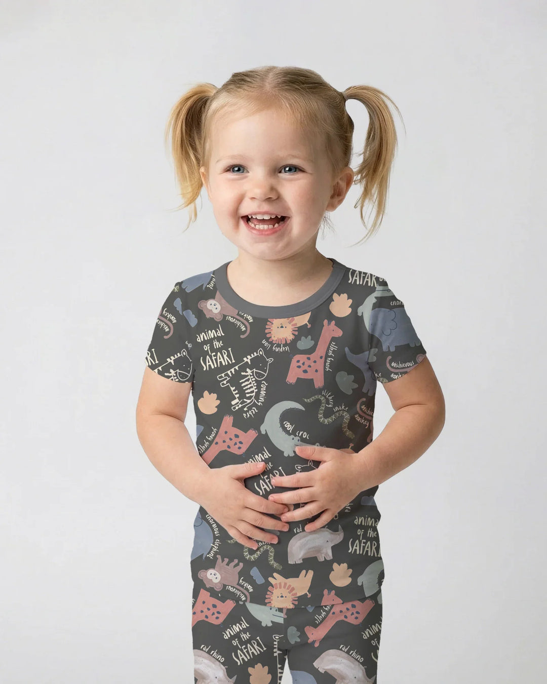 Funny African Animals Bamboo Two Piece Short Sleeve Pajama Set