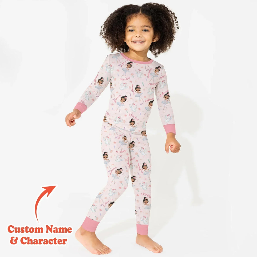 Custom Name Ballerina Doll Bamboo Two Piece Long Sleeve Pajama Set