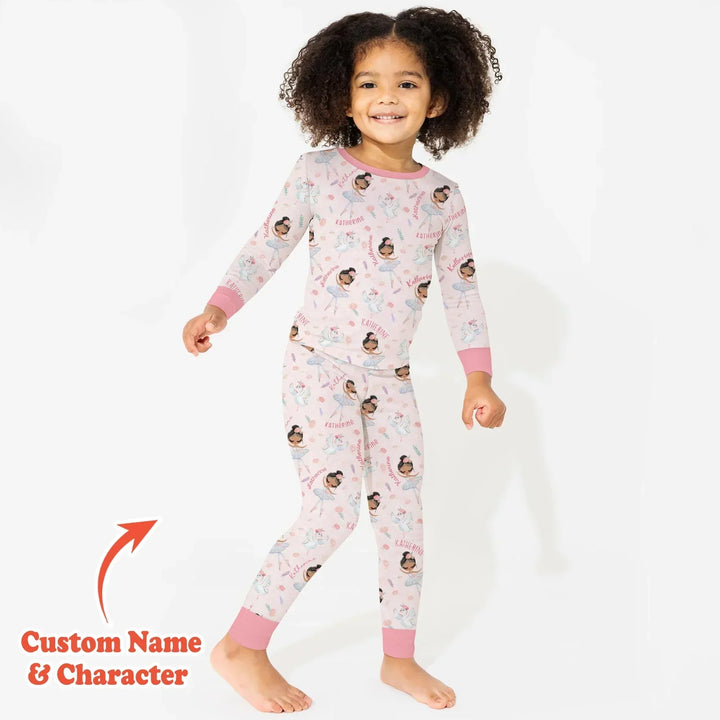 Custom Name Ballerina Doll Bamboo Two Piece Long Sleeve Pajama Set