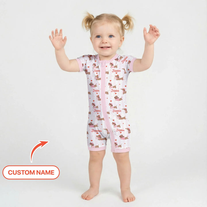 Custom Name Valentine Dachshund Family Matching Bamboo Shorty Zippy