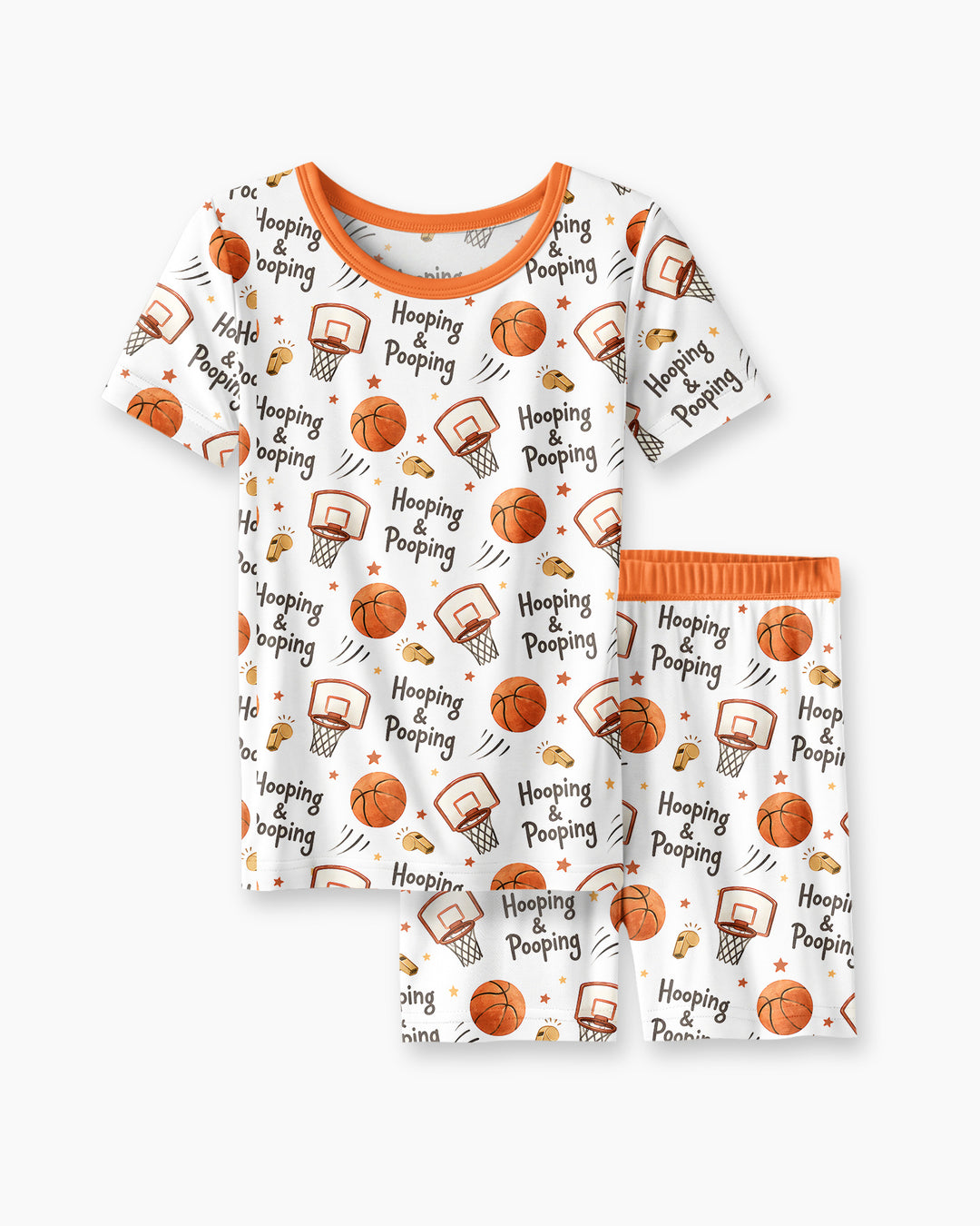 Funny Basketball Hooping & Pooping Bamboo Two Piece Short Sleeve Shorts Pajama Set