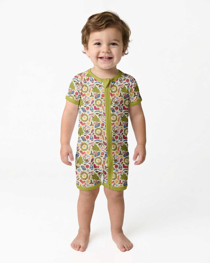 All Over Christmas Fun Bamboo Shorty Zippy